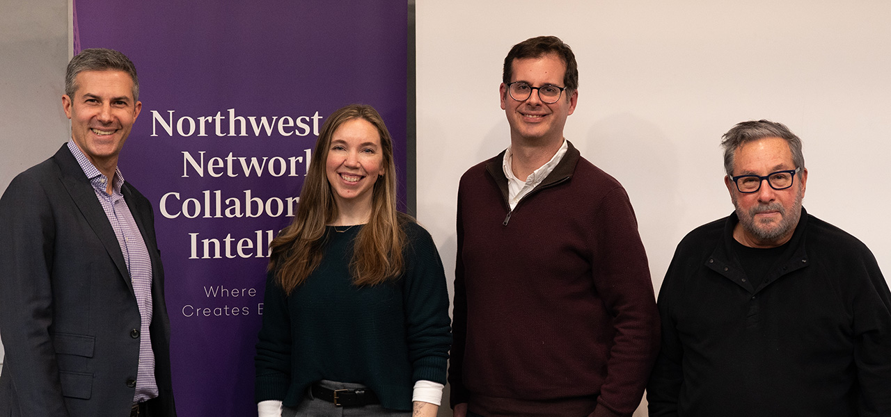 Distinguished Panelists (from L:) Jeremy Gilbert, Emily Withrow, Nicholas Diakopoulos, and Larry Birnbaum